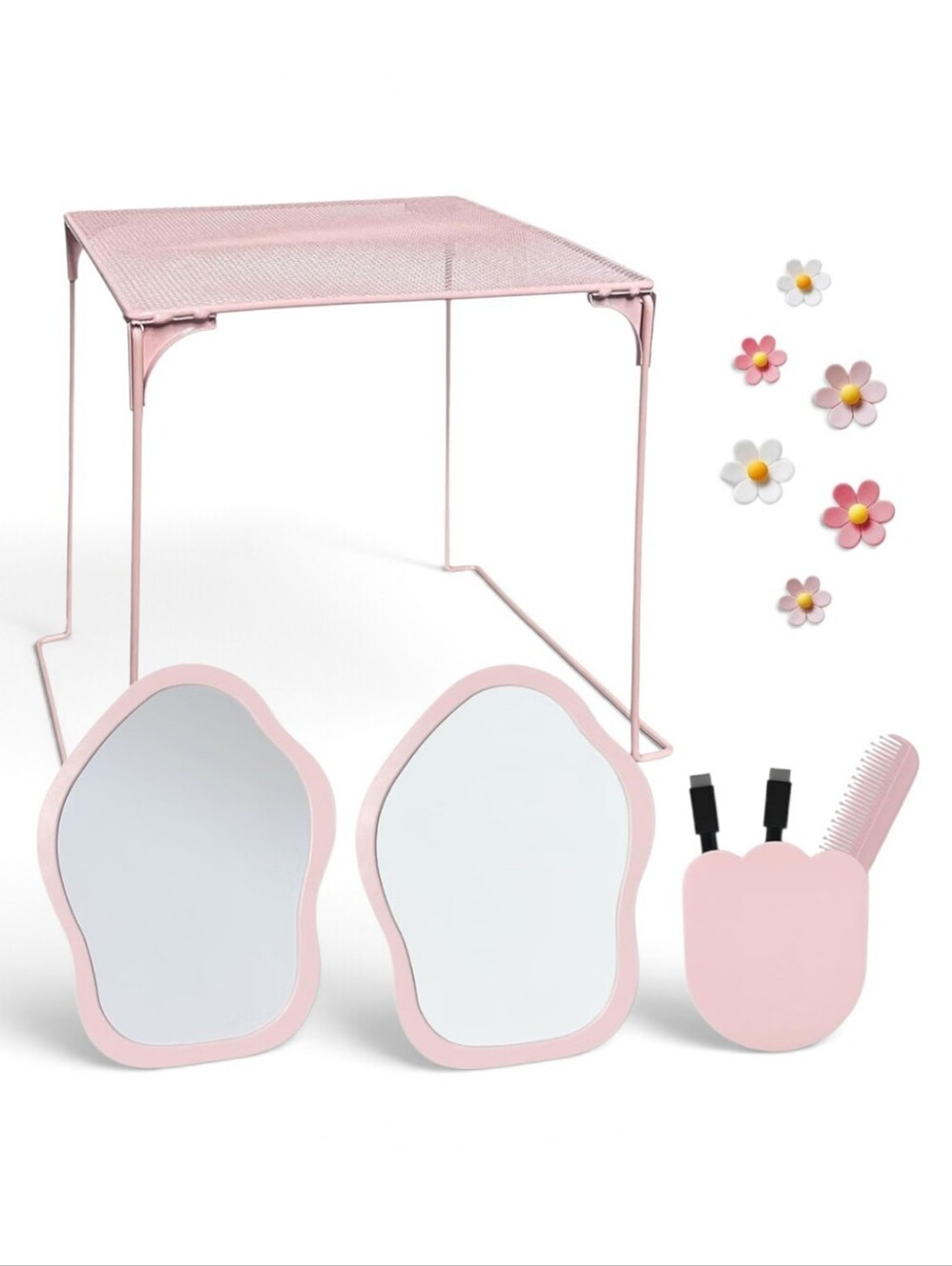 Kids Pink Bath & Hair Mirror and Accessory Set
